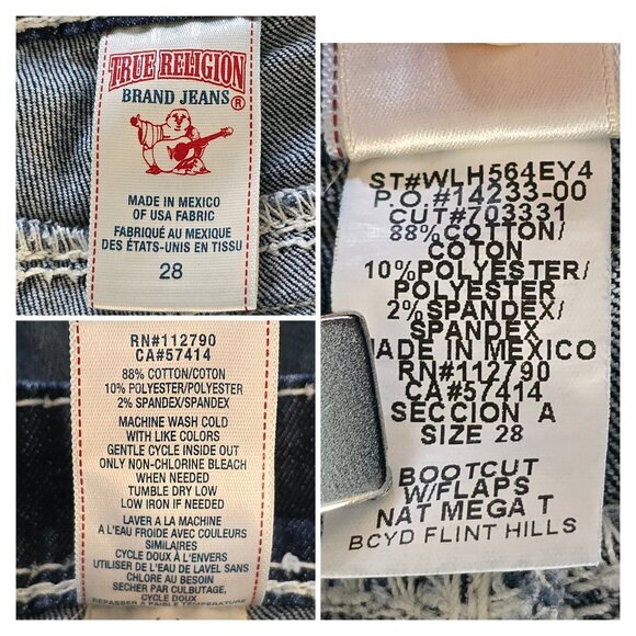 True Religion NAT Mega T Bootcut Jeans BCYD Flint Hills Wash Size 28 Low Rise - Picture 11 of 11